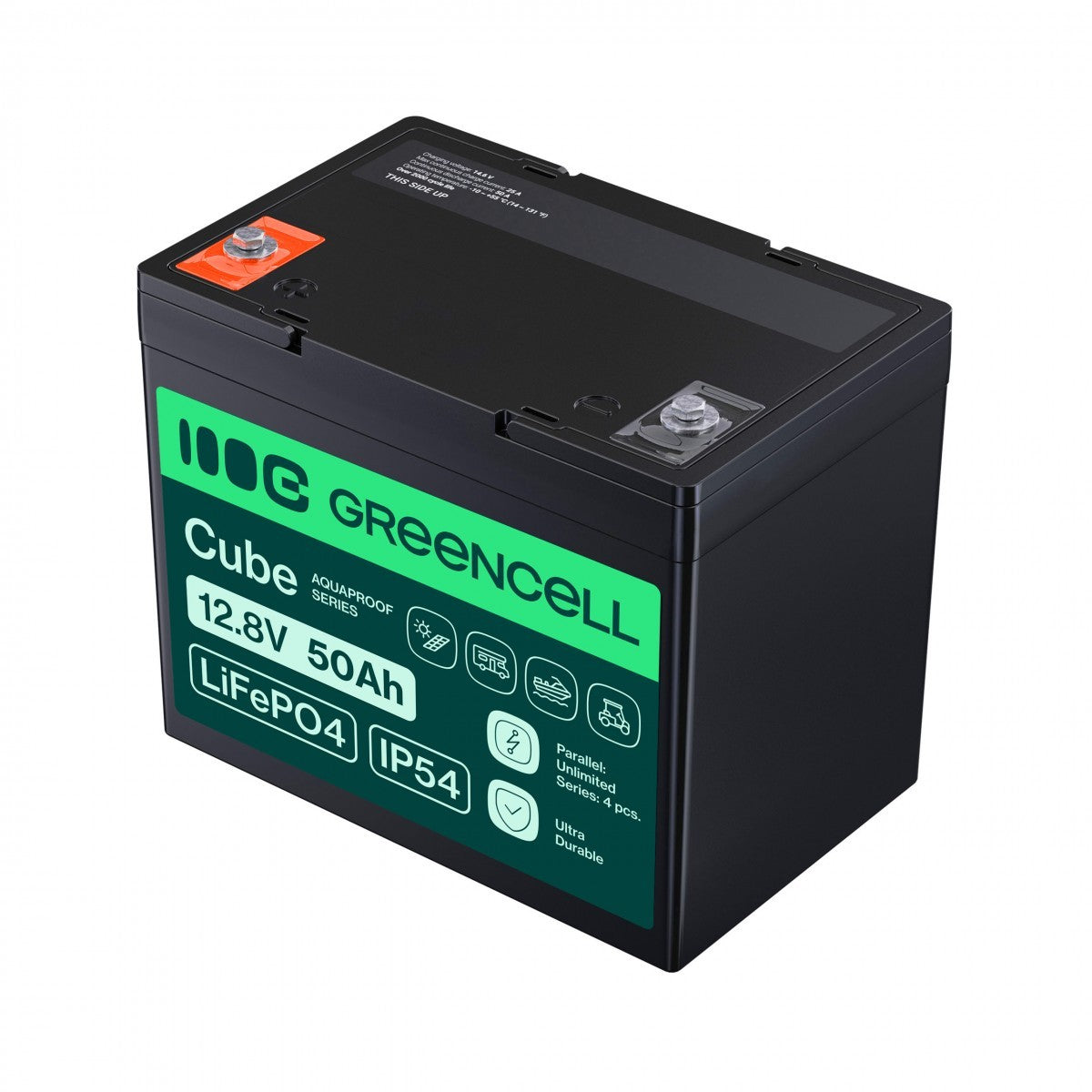 Green Cell LFPGC12V50AH CUBE Batterie LiFePO4 50Ah 12.8V 640Wh Lithium-Fer-Phosphate pour Camping-car, Chariot de golf, Éolienne
