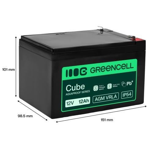 Batterie sans entretien Green Cell AGM VRLA 12V 12Ah pour caisses enregistreuses, jouets, caméras (151x98.5x95mm)