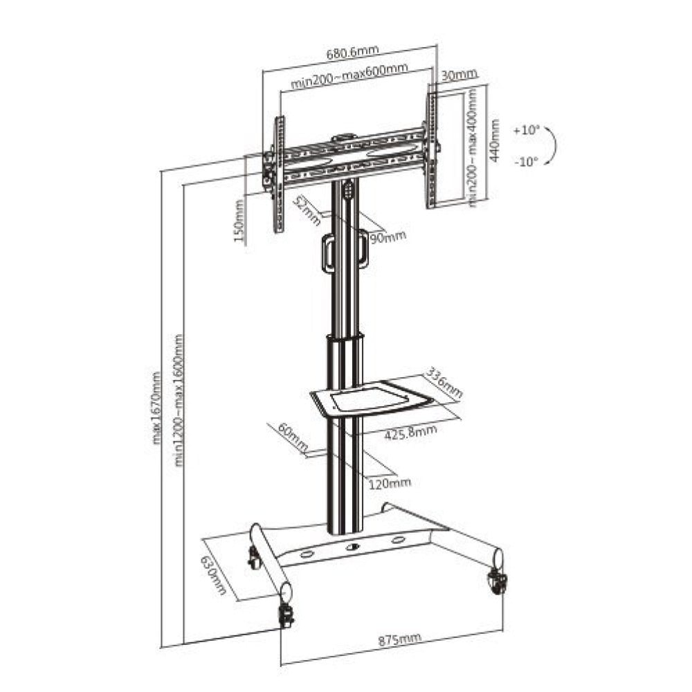 "Techly ICA-TR35 Support TV mobile 32-65"" jusqu'a 35kg étagere AV réglable"
