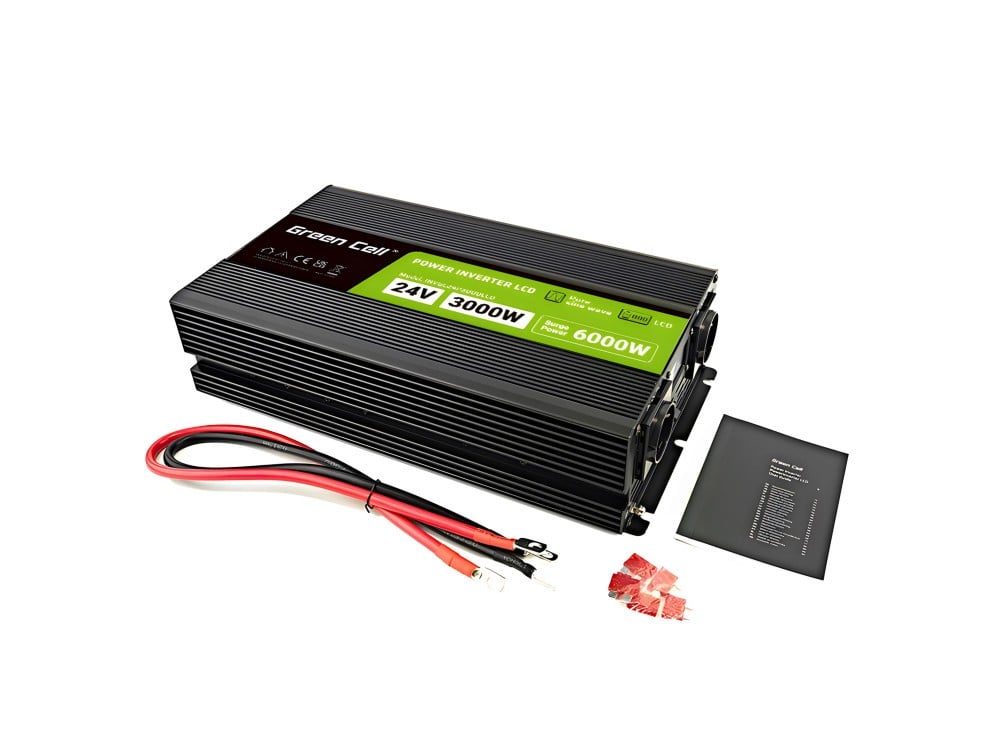 Green Cell Przetwornica napicia PowerInverter LCD 24 V 3000W/60000W Przetwornica samochodowa z wywietlaczem - czysty sinus adaptateur de puissance & onduleur Au