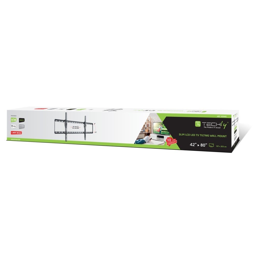 "Techly ICA-PLB 161XL Support mural pour TV 42-80"" LED/LCD 60kg inclinable slim 36mm"