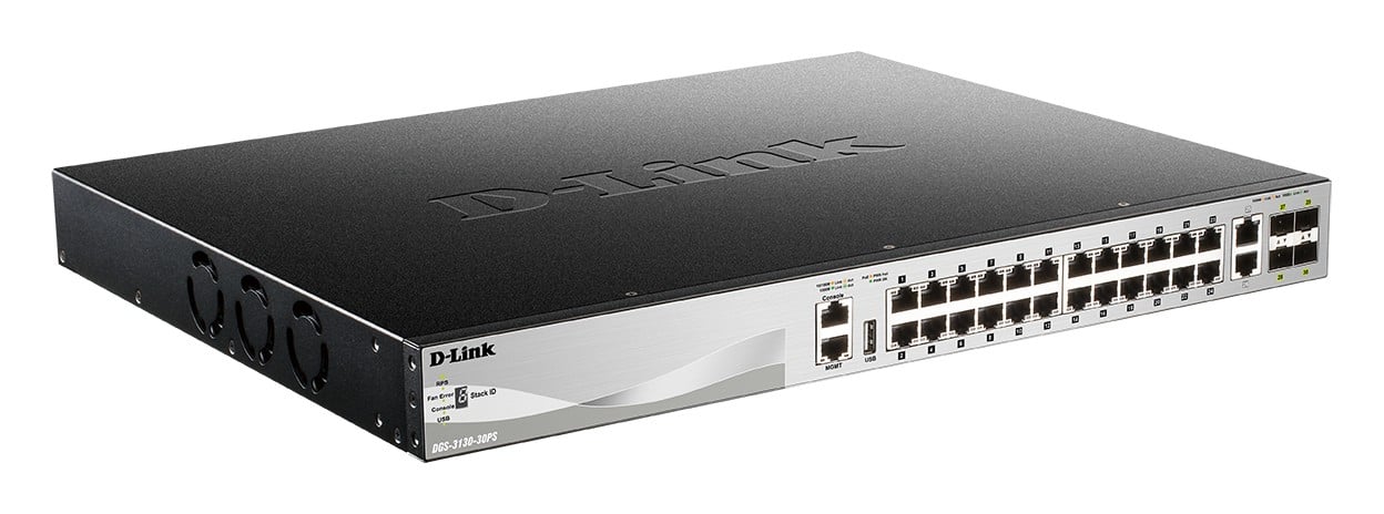 D-LINK L3 Light Switch 24 Gigabit PoE/PoE+ ports & 2 10GBASE-T Ports & 4 10GbE SFP+ ports 370 W PoE Budget 740W with DPS-700