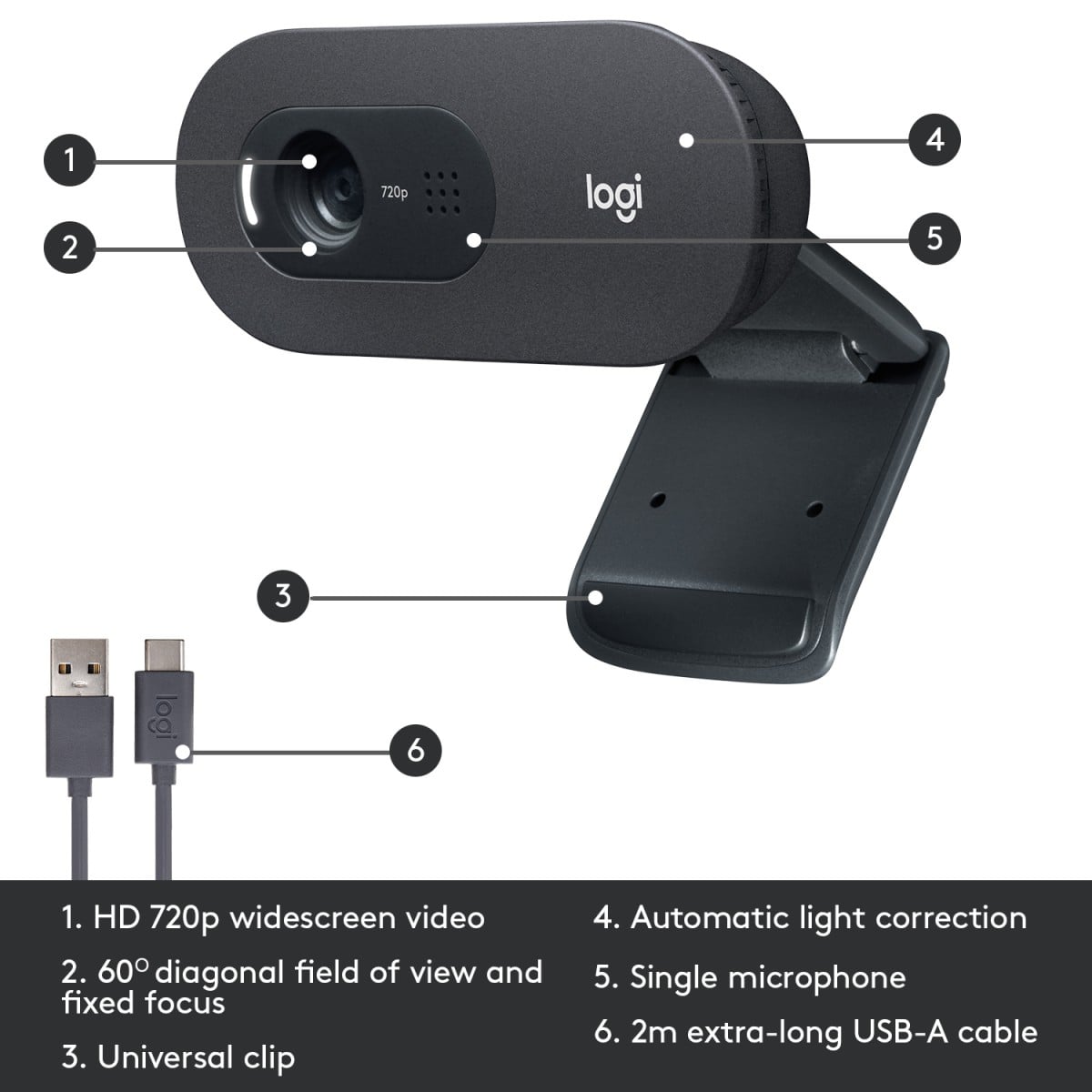 Logitech 960-001363 webcam 1280 x 720 pixels USB Graphite