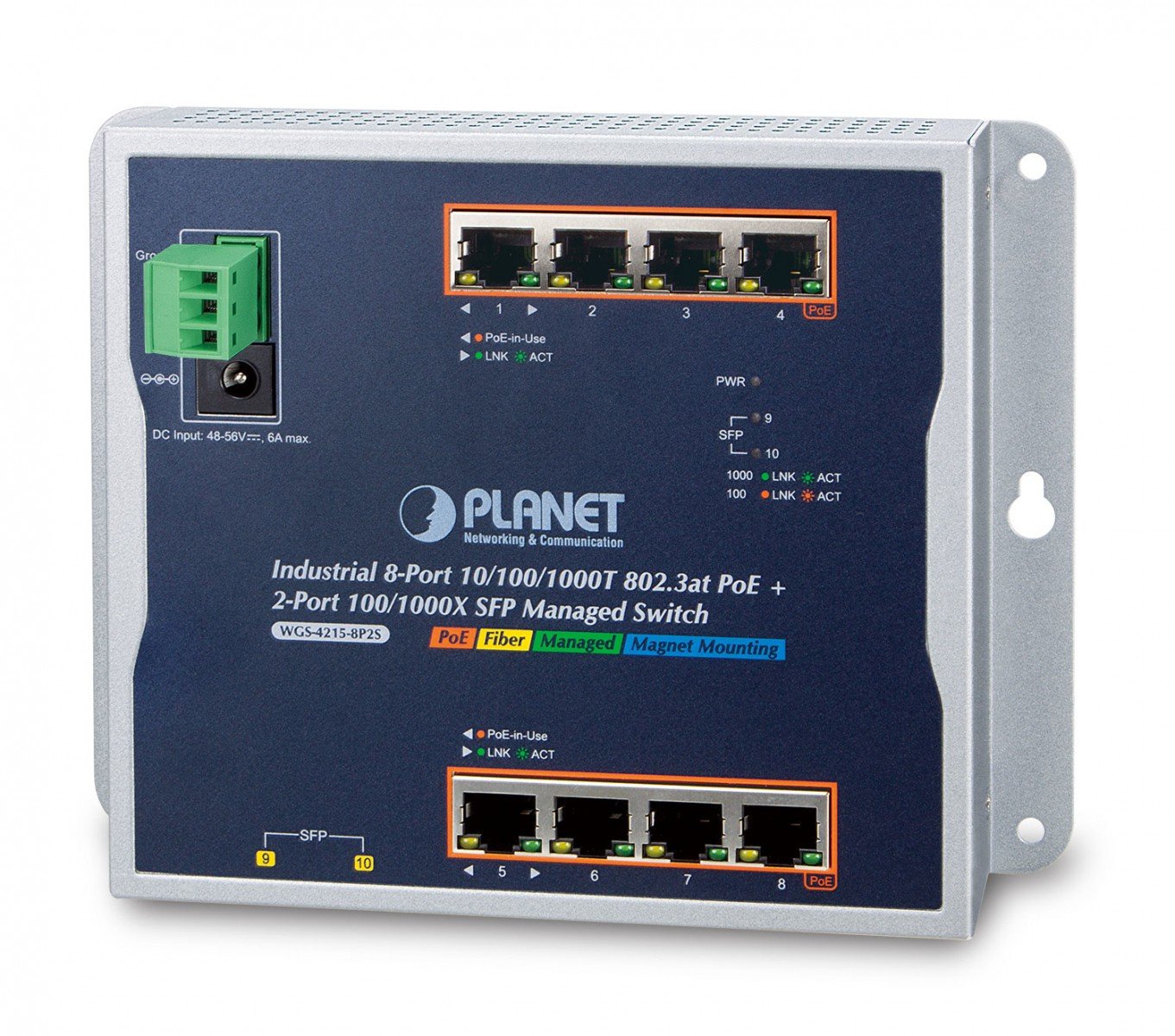 PLANET WGS-4215-8P2S commutateur réseau Géré Gigabit Ethernet (10/100/1000) Connexion Ethernet, supportant l'alimentation via ce port (PoE) Noir