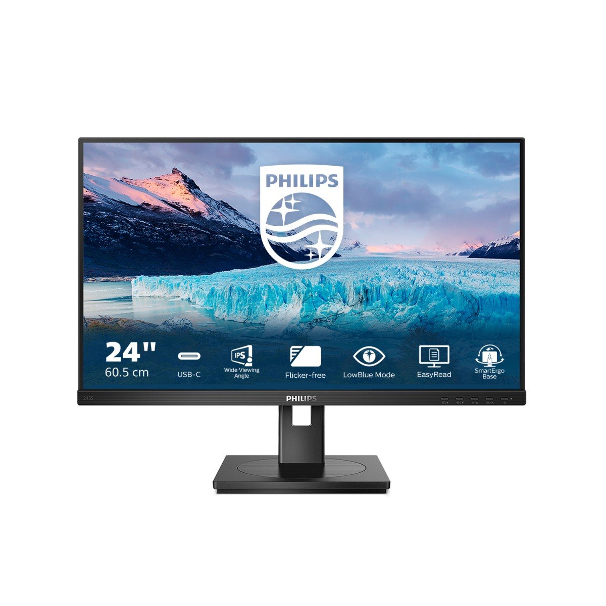 PHILIPS 243S1 Écran LED - 24"-1920 x 1080 Full HD @ 75 Hz - IPS - 300 cd/m² - 1000:1 - 4 ms - HDMI, DP, USB-C - haut parleur- LAN