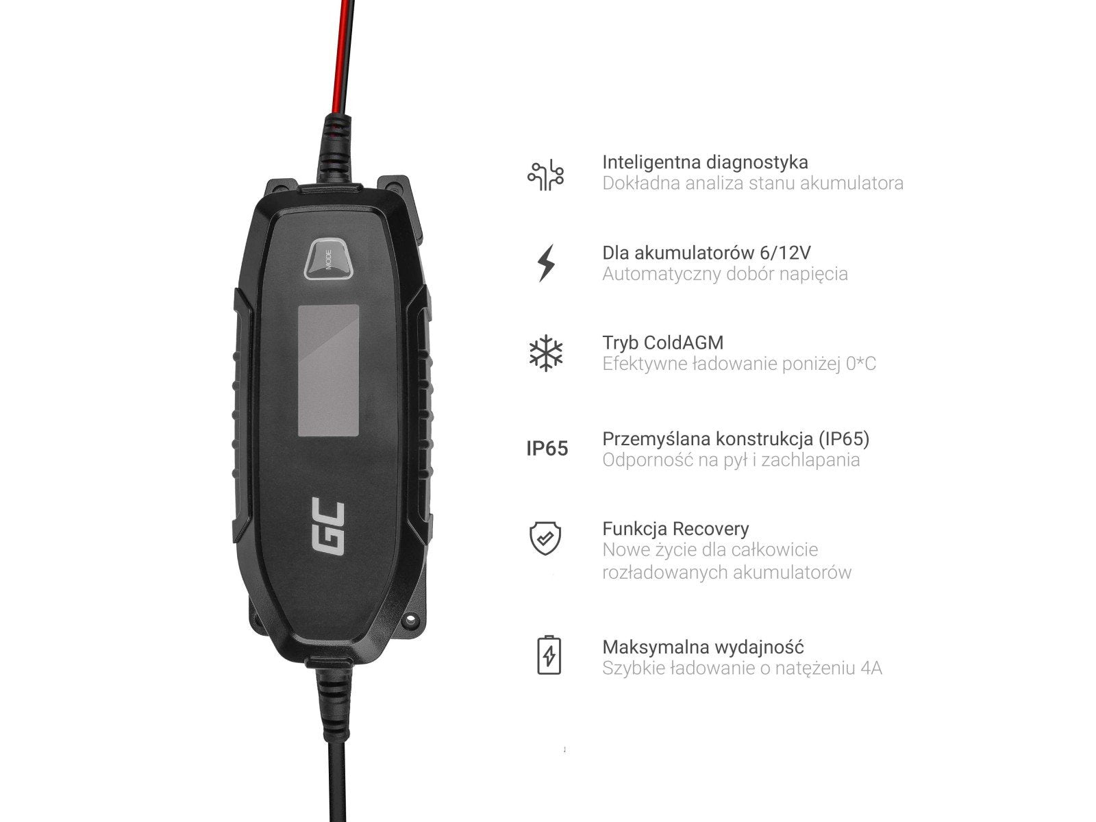 Green Cell Charger for accumulators 6V 12V 4A with diagnostics function - 6/12 V - Type C (Europlug) - 0,048 kW - 4 A - 220-240 V - 50 Hz