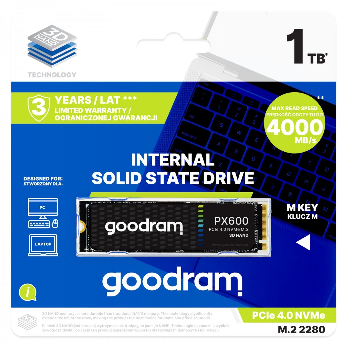 Goodram SSDPR-PX600-500-80 disque SSD interne 500 Go M.2 PCI Express 4.0 NVMe 3D NAND