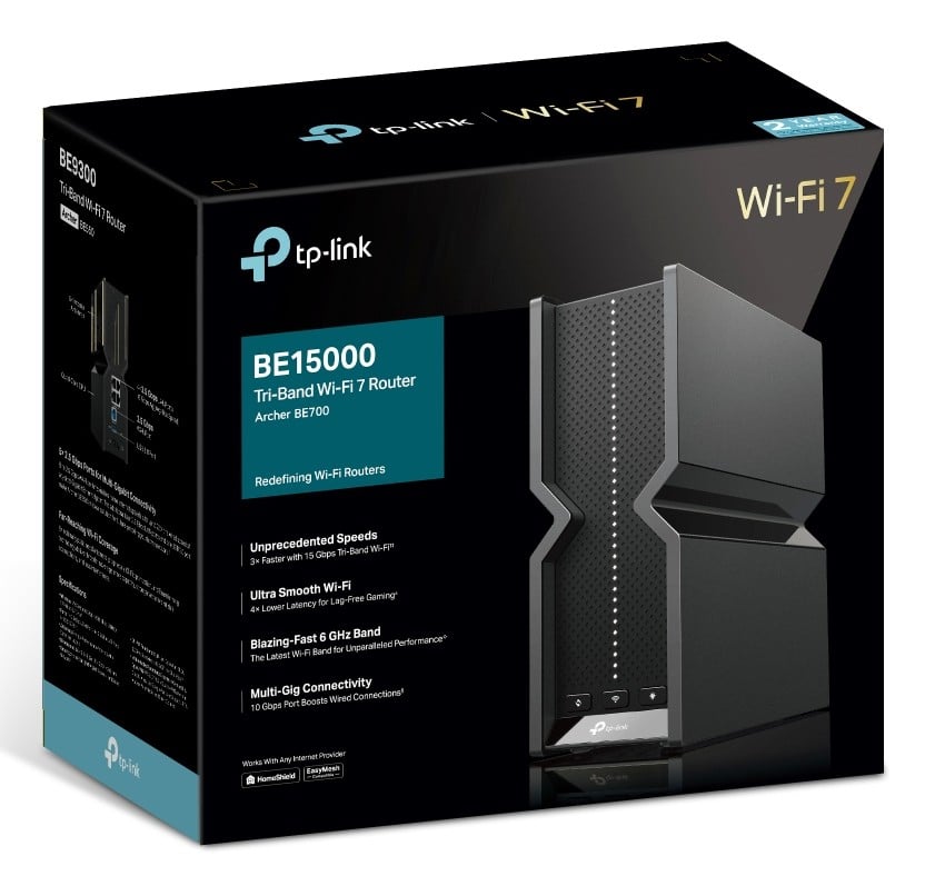 TP-Link Archer BE700 routeur sans fil Multi-Gigabit Ethernet Tri-bande (2,4 GHz / 5 GHz / 6 GHz) Noir