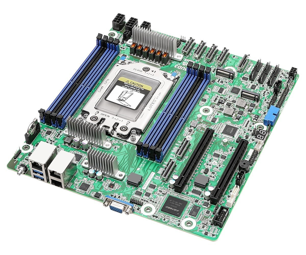 ASRock SIENAD8UD3, 1xSKT, LGA 4844, AMD EPYC 8004, SoC, SATA, NVMe, 2xM.2, 2xGbE, IPMI