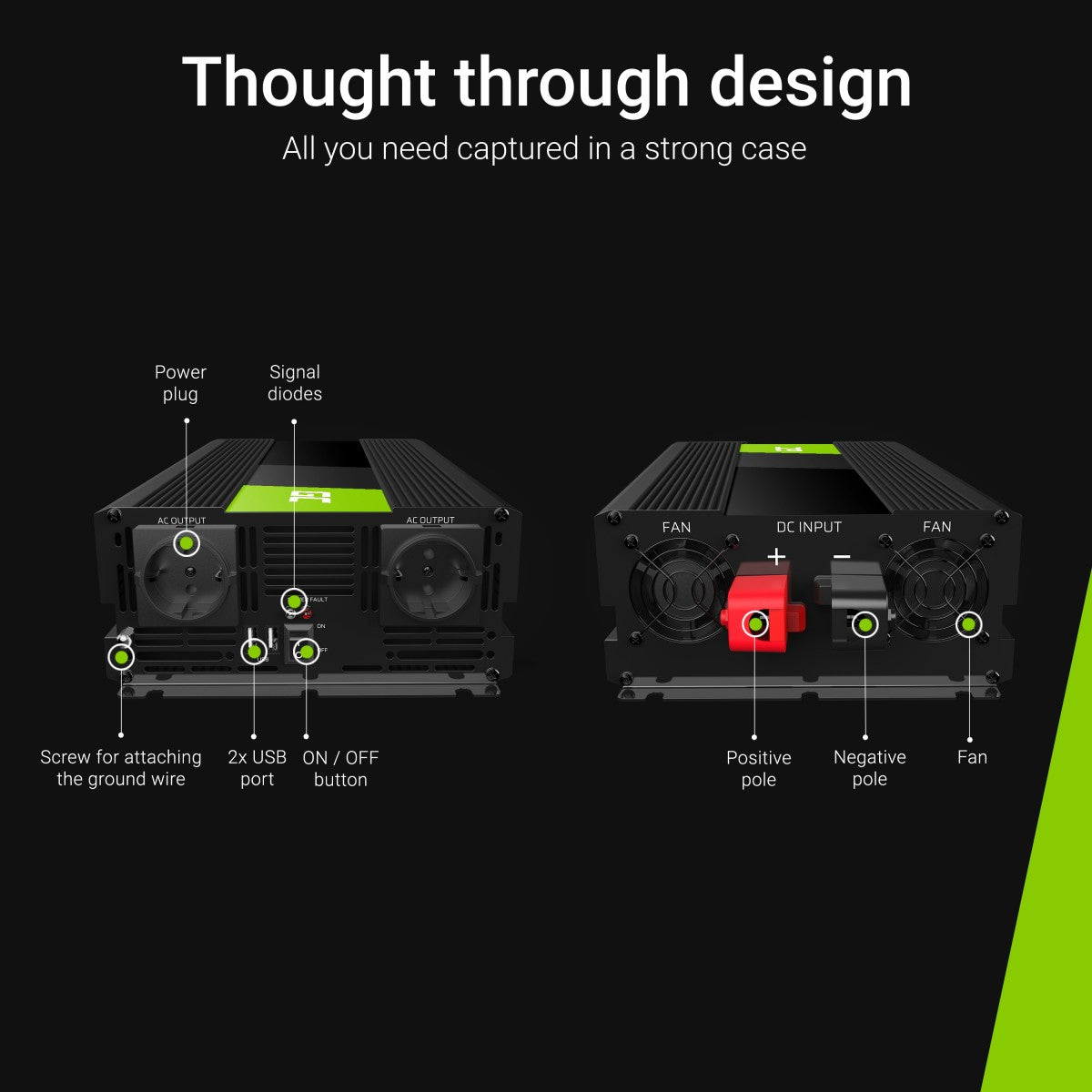 Green Cell INV15 adaptateur de puissance & onduleur Auto 3000 W Noir