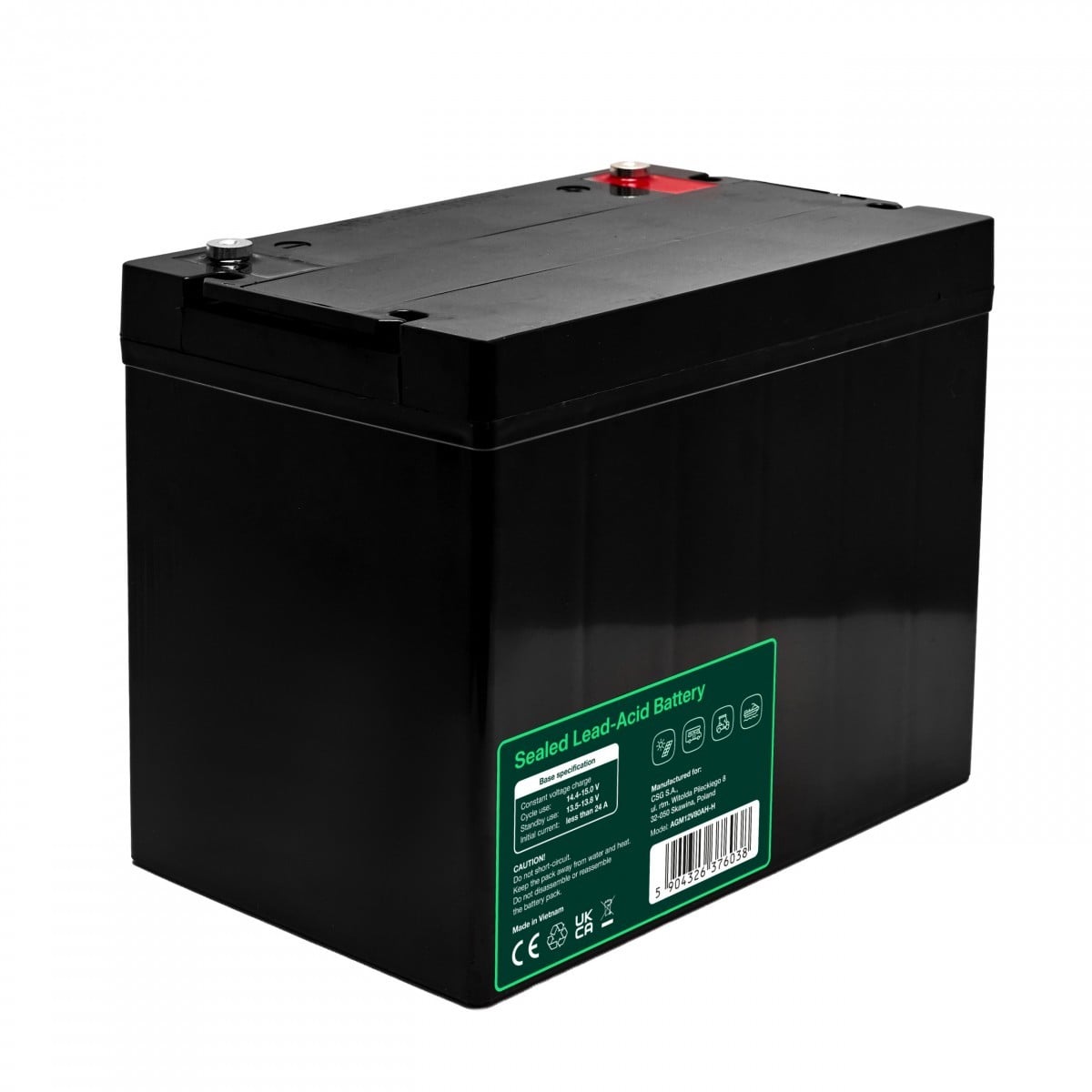 Batterie sans entretien Green Cell AGM VRLA 12V 80Ah pour UPS, balances, camping-car (260x168x216mm)