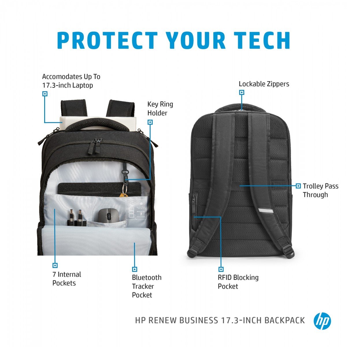 "Sac a dos HP Renew Business pour ordinateur portable 17,3"" noir (3E2U5AA)"