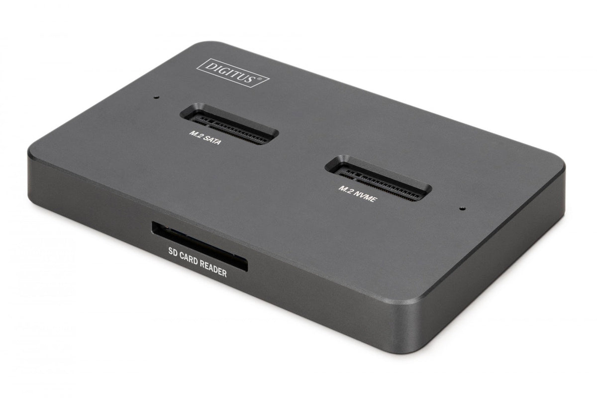 Station d'accueil USB-C 3.2 Gen2 pour disques SSD M.2 Duo NVMe et SATA (max. 2x 4 To) avec lecteur de carte SD-Express 7.1 (max. 2 To), noir