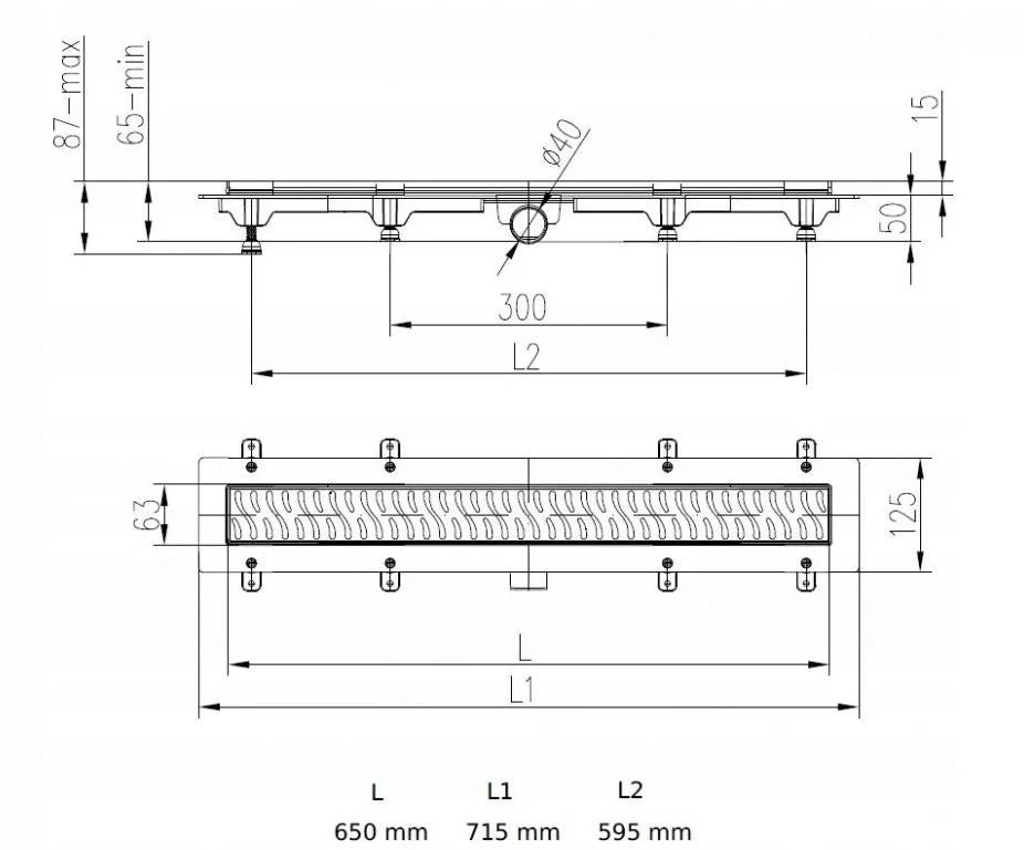 WERIT 175-30650400-00 JOMOTech Paquet EXCLUSIF 40 / Drain Linéaire 650 mm / Couvercle Double Face FLIS / Tapis