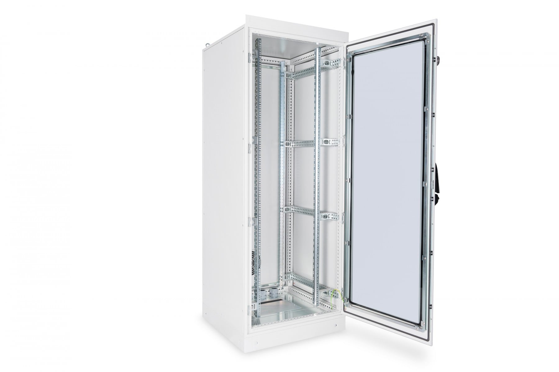 "Armoire industrielle IP55 debout 19"" 42U rack 800x800, porte avant en verre, socle, gris, 1500kg 2100x800x800, incl. socle, gris (RAL 7035)"