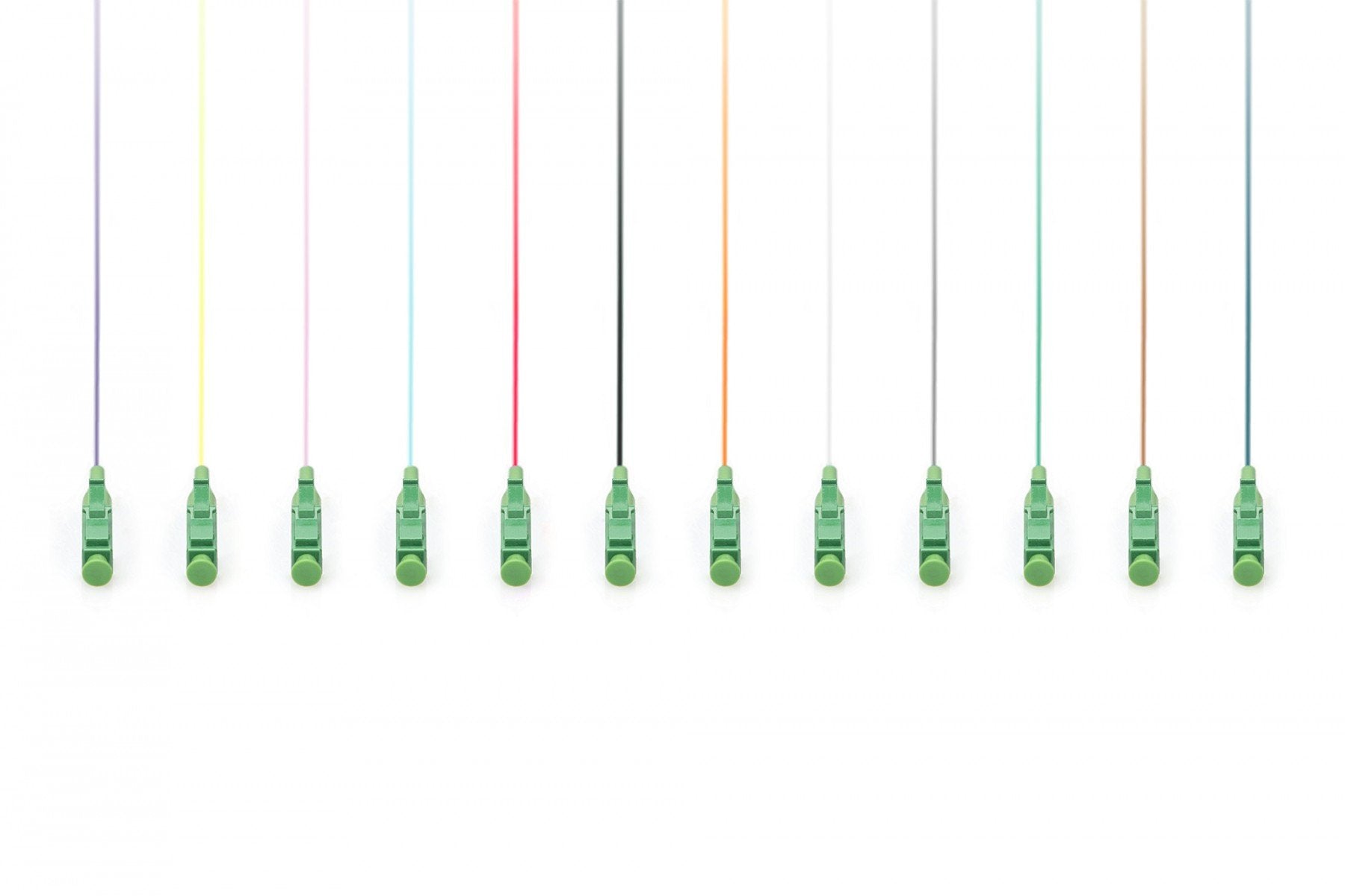 Pigtail fibre optique 12 pieces, LC/APC simplex, SM 9/125, OS2 2 m, 12 couleurs