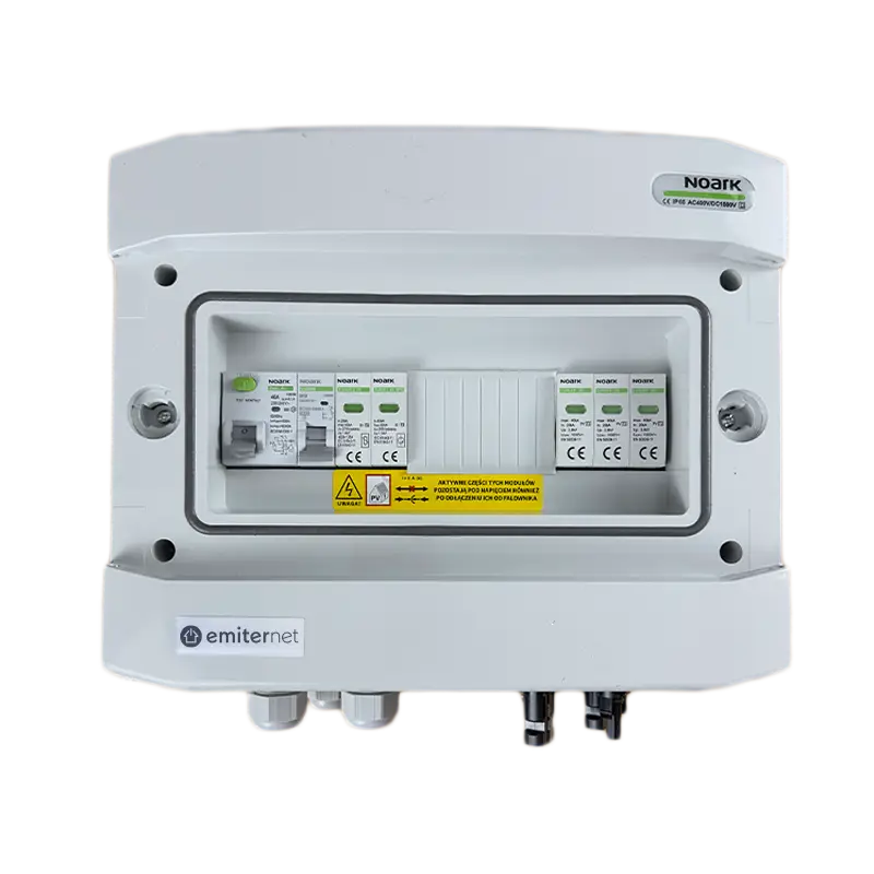 EMITER EM-937N_DCAC Tableau de distribution DCAC, IP65, SPD DC Noark 1000V type 2, 2 x chaîne PV, 2 x MPPT, SPD AC Noark type 2, 20A 1-F, RCD 40A/300mA