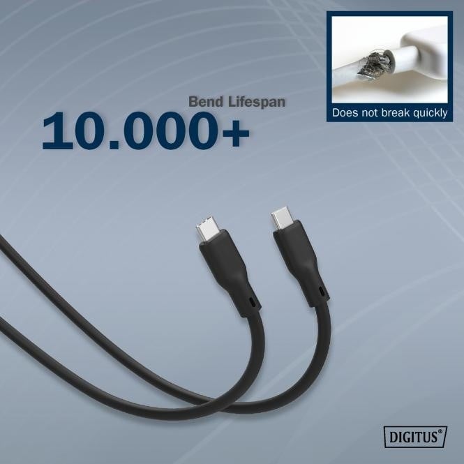 Câble de connexion en silicone USB-C vers USB-C, USB 4 Gen2 20G 8K60Hz 240W, 2 m, noir