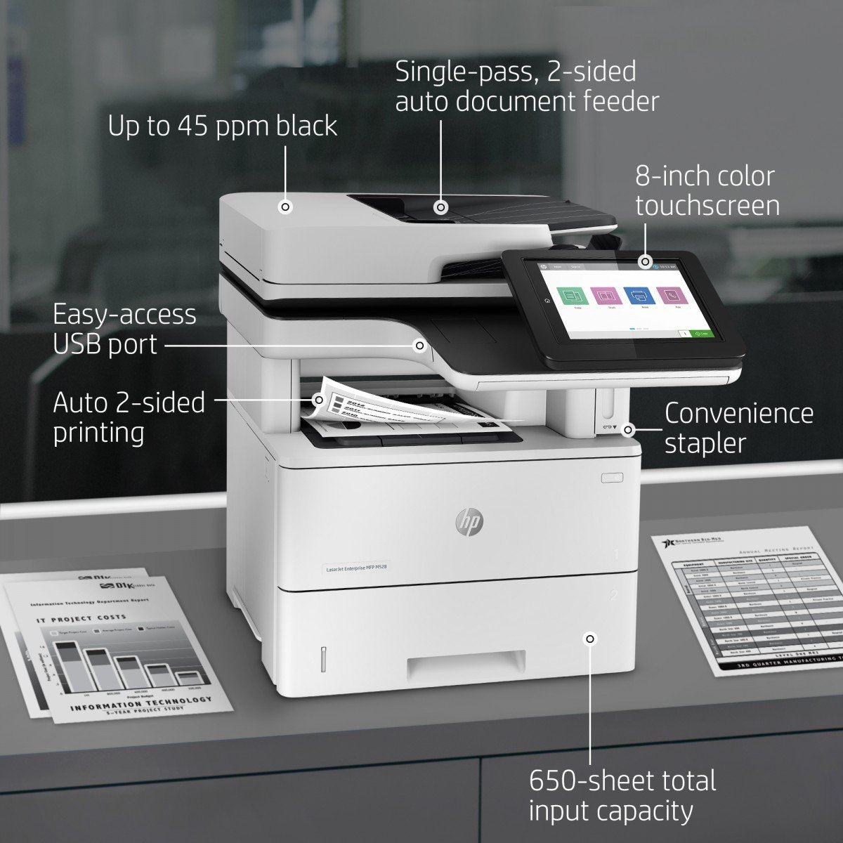 HP LaserJet Enterprise MFP M528f MFP Mono laser A4 43ppm Copy 43ppm Print 650sheets USB LAN