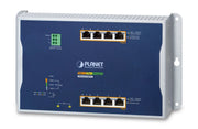 PLANET IP30, IPv6/IPv4, 4-Port Géré L2/L2+ Gigabit Ethernet (10/100/1000) Connexion Ethernet, supportant l'alimentation via ce port (PoE) Bleu, Gris