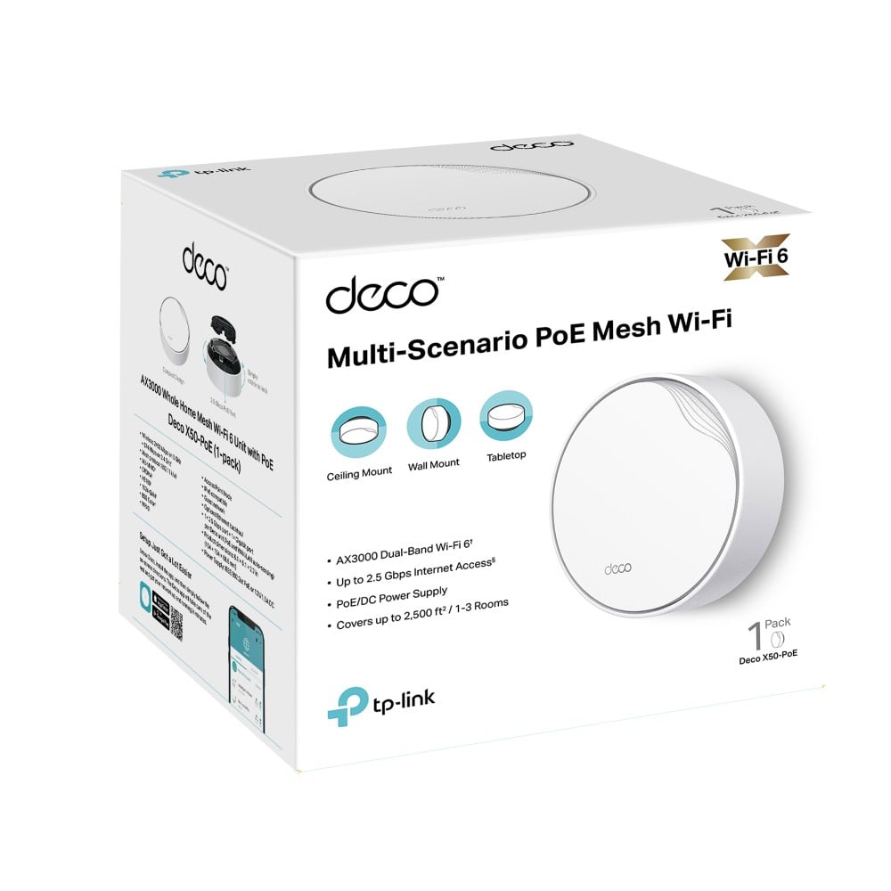 TP-Link DECO X50-POE(1-PACK) systeme Wi-Fi maillé Bi-bande (2,4 GHz / 5 GHz) Wi-Fi 6 (802.11ax) Blanc 2 Interne