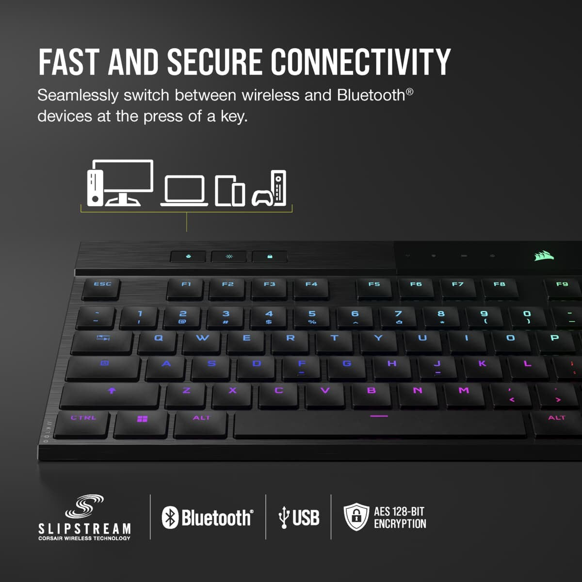 Corsair K100 AIR clavier Gaming USB + RF Wireless + Bluetooth QWERTY Anglais Noir