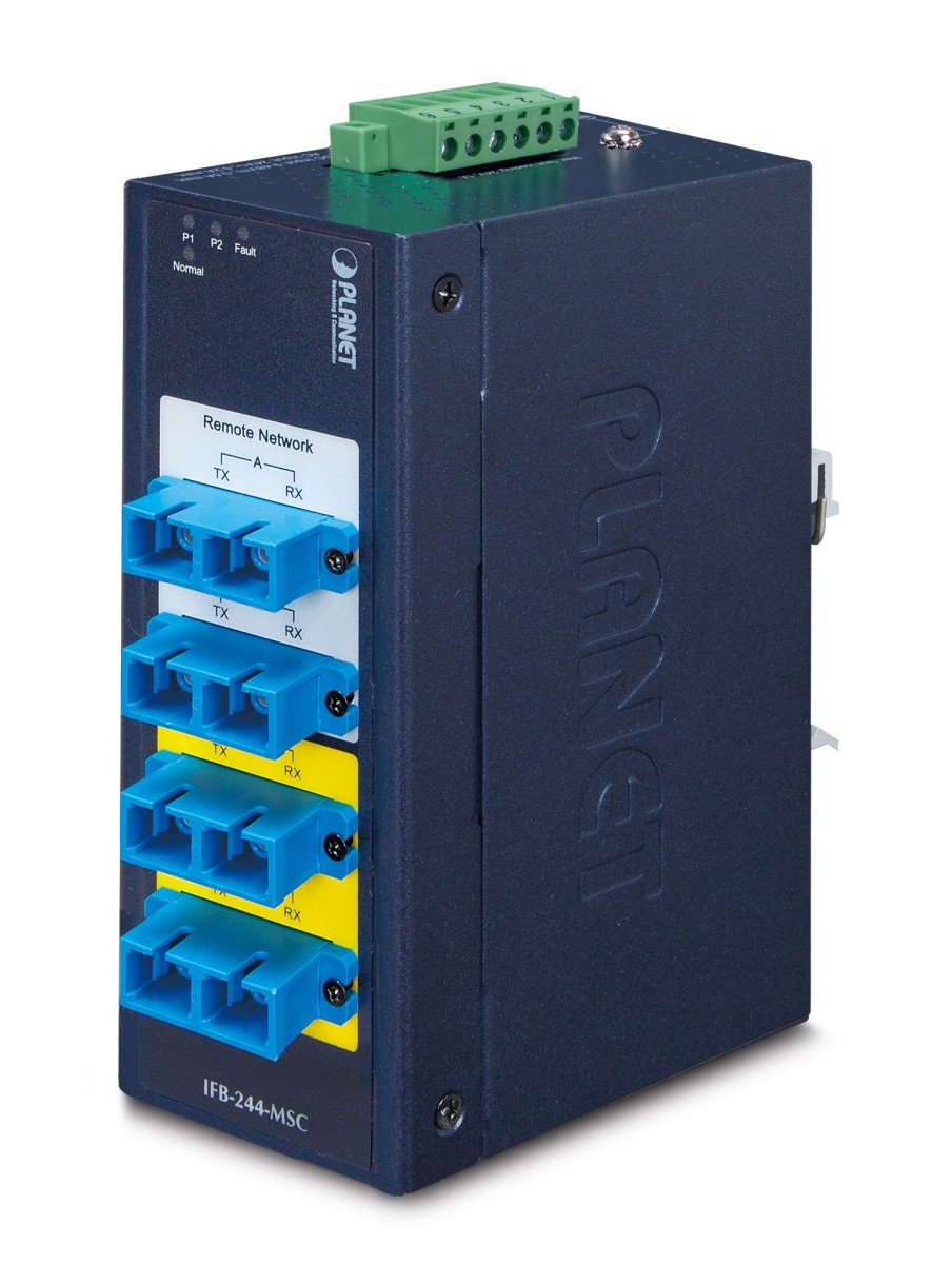 PLANET Switch by-pass indus 4x SC multimode -40/+75°C convertisseur de support réseau 1300 nm Bleu