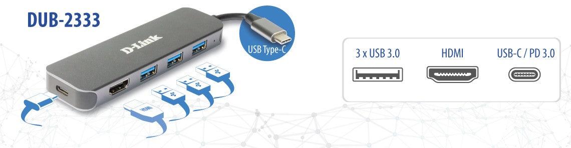 D-Link DUB-2333 station d'accueil Avec fil USB Type-C Gris