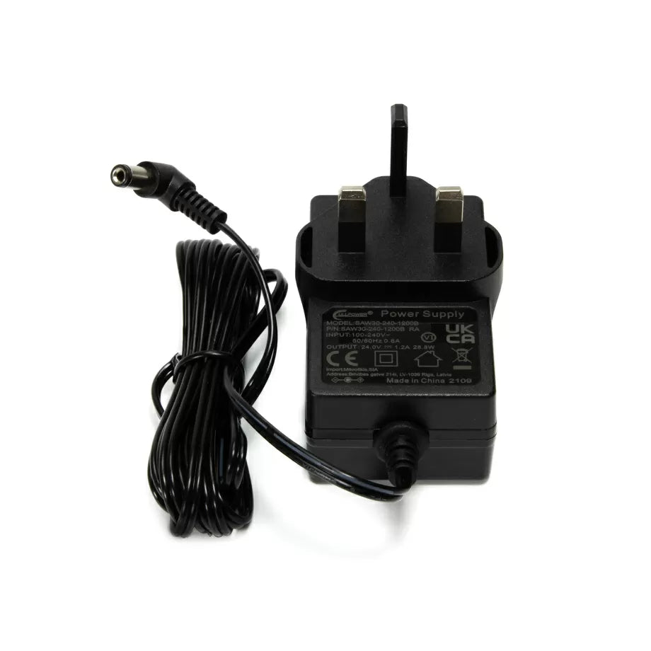24v 1.2A power supply, right angle UK plug
