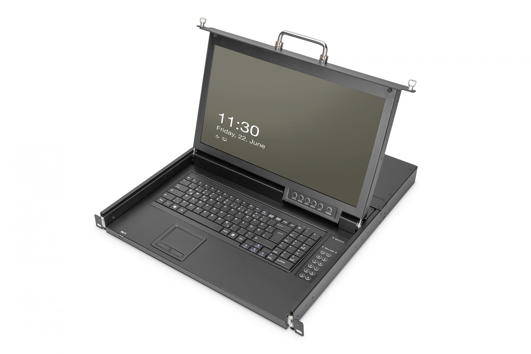 Console KVM modulaire 17'' HD LCD TFT, 8 ports HDMI, pavé tactile, clavier GE, noir
