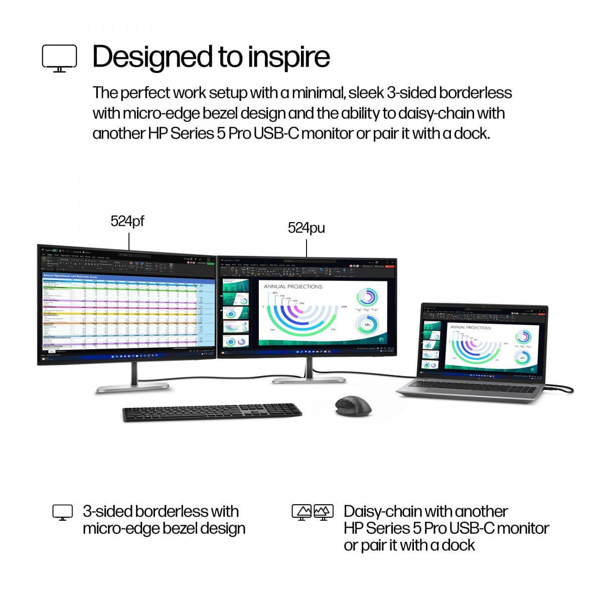 HP Écran Series 5 Pro - 524pf FHD 23.8p 1920 x 1080 HDMI DP  3/3/0