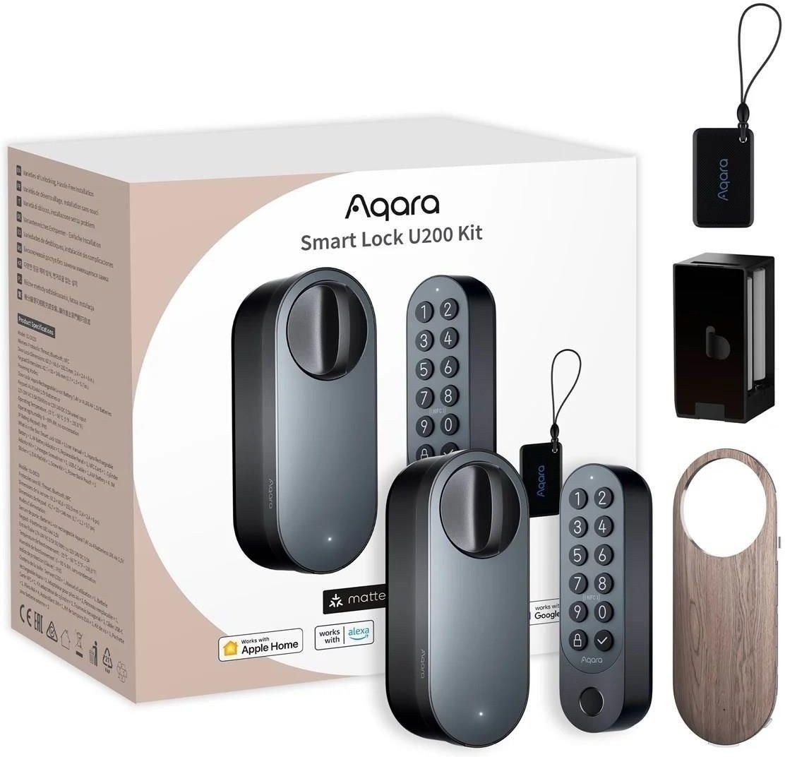 Aqara EL-D02D Kit de serrure intelligente U200 Noir Serrure de porte intelligente HomeKit