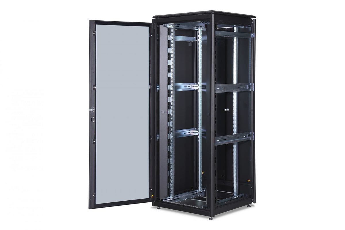 "Armoire réseau debout Unique 19"" 42U rack 800x800, porte avant en verre, noir, 800kg 2053x800x800 mm, couleur noire (RAL 9005)"