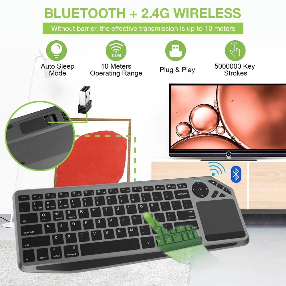 Clavier sans fil Bluetooth 2.4GHz USB Techly ICTB9801TB avec pavé tactile LED