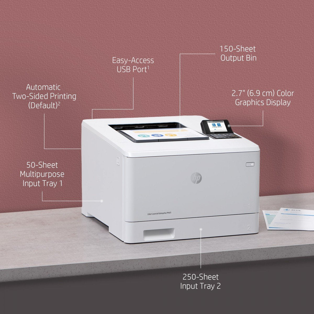 HP Color LaserJet Enterprise M455dn Printer colour Duplex laser A4 600x600dpi 27ppm mono 27ppm colour 300sheets USB LAN