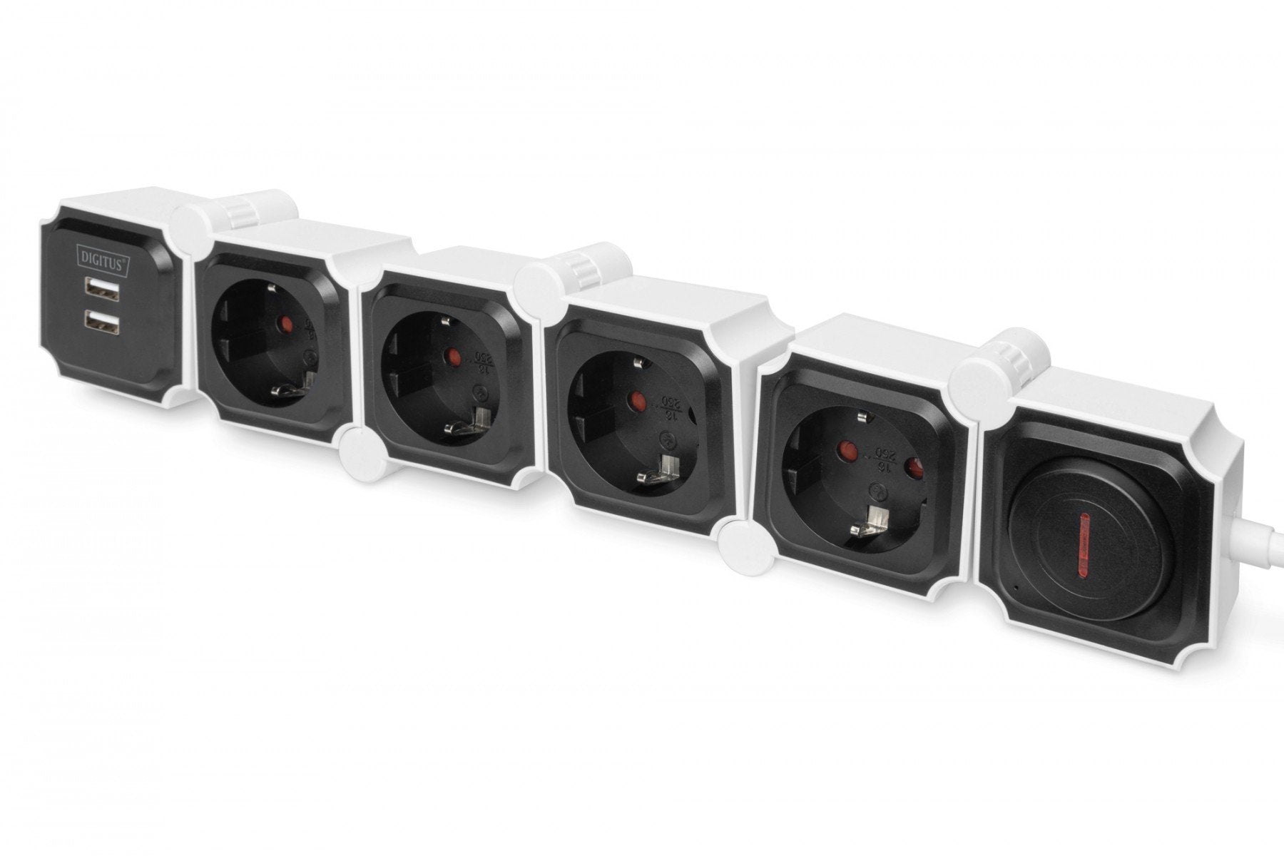 Digitus DA-70620 multiprise 1,6 m 4 sortie(s) CA Intérieure Noir, Blanc
