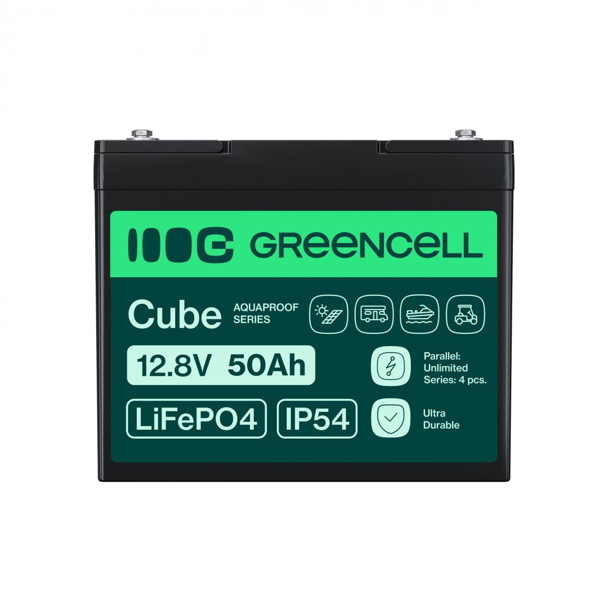 Green Cell LFPGC12V50AH CUBE Batterie LiFePO4 50Ah 12.8V 640Wh Lithium-Fer-Phosphate pour Camping-car, Chariot de golf, Éolienne