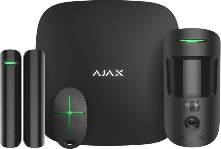 Ajax Systems 38173.58.BL1 Systeme d'alarme sans fil ensemble StarterKit Cam (Hub2+capteur de mouvement Cam+capteur magnétique+télécommande) noir