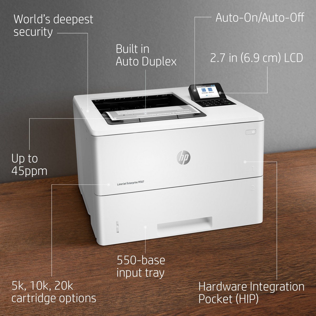 HP LaserJet Enterprise M507dn Printer Mono Duplex laser A4 1200x1200dpi 50ppm 650sheets USB LAN