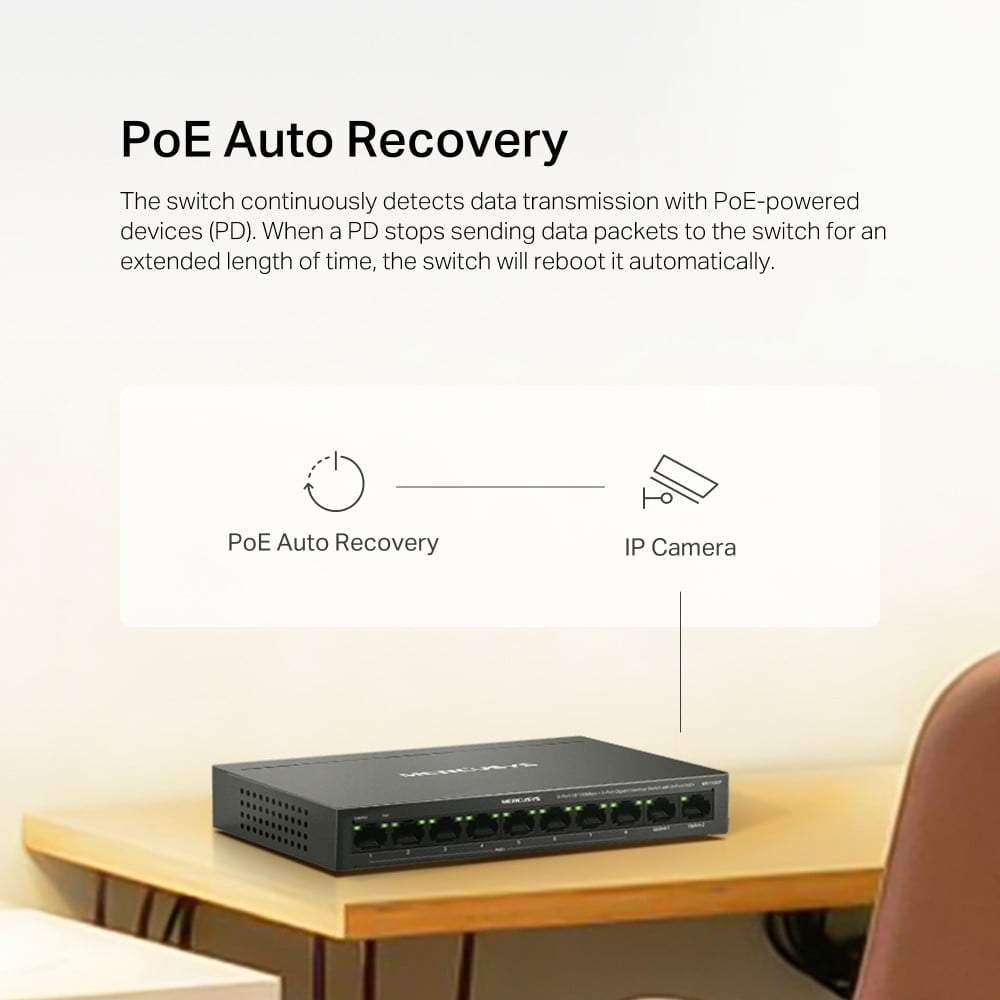 Mercusys MS110CP commutateur réseau Fast Ethernet (10/100) Connexion Ethernet, supportant l'alimentation via ce port (PoE) Noir