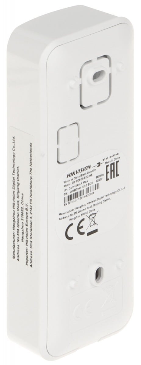 Hikvision DS-PDBG8-EG2-WE détecteur de bris de verre sans fil