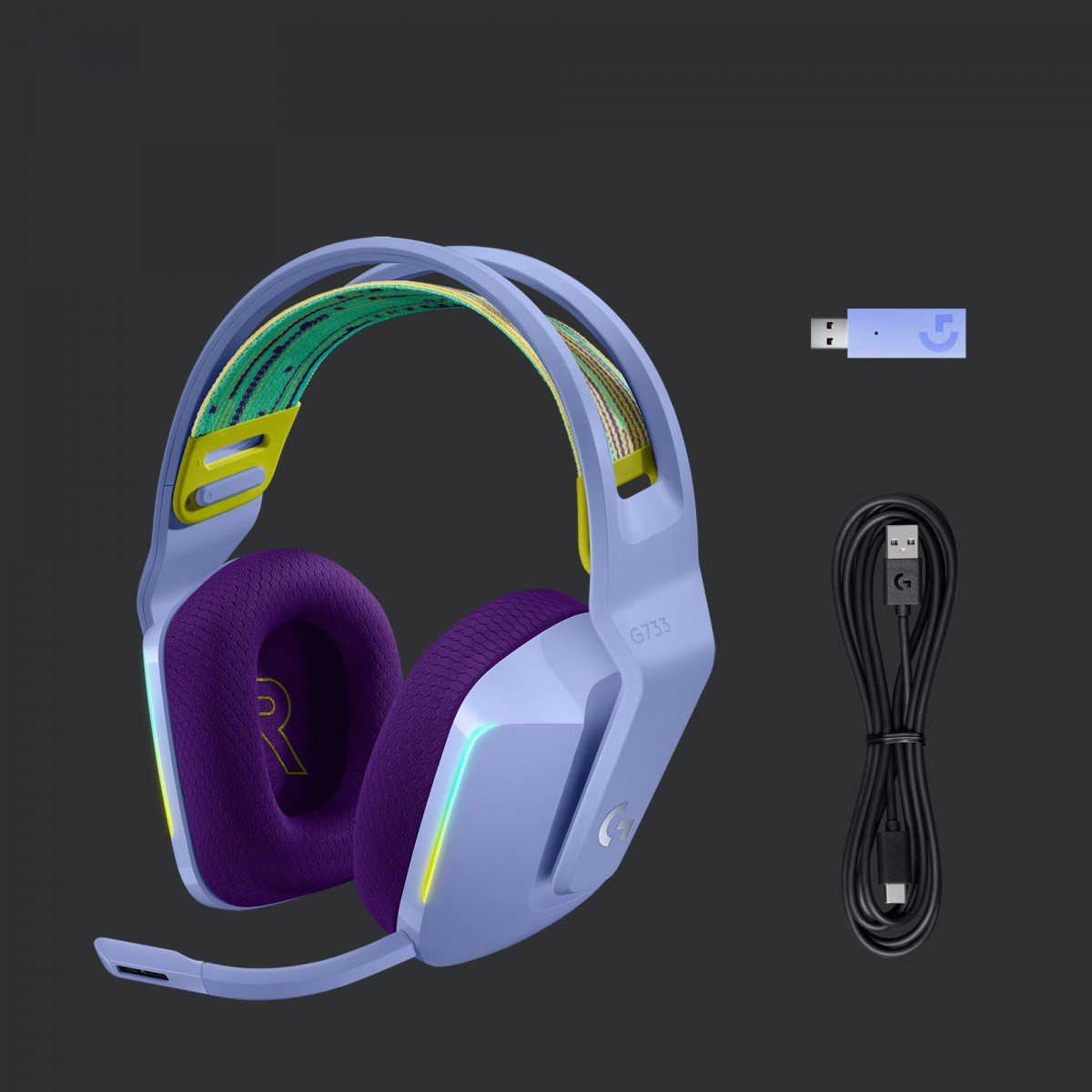 LOGITECH G G733 LIGHTSPEED Wireless RGB Gaming Headset Headset full size 2.4 GHz wireless lilac