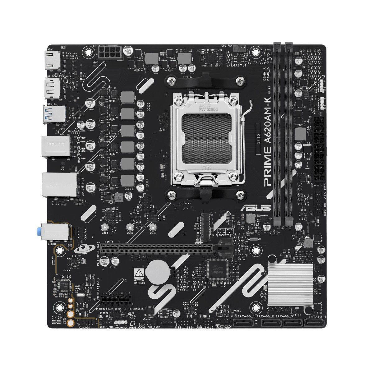ASUS AMD A620A mATX motherboard 2xDDR5 1xHDMI 2.1 1xDP 1.4 1xM.2 4xSATA