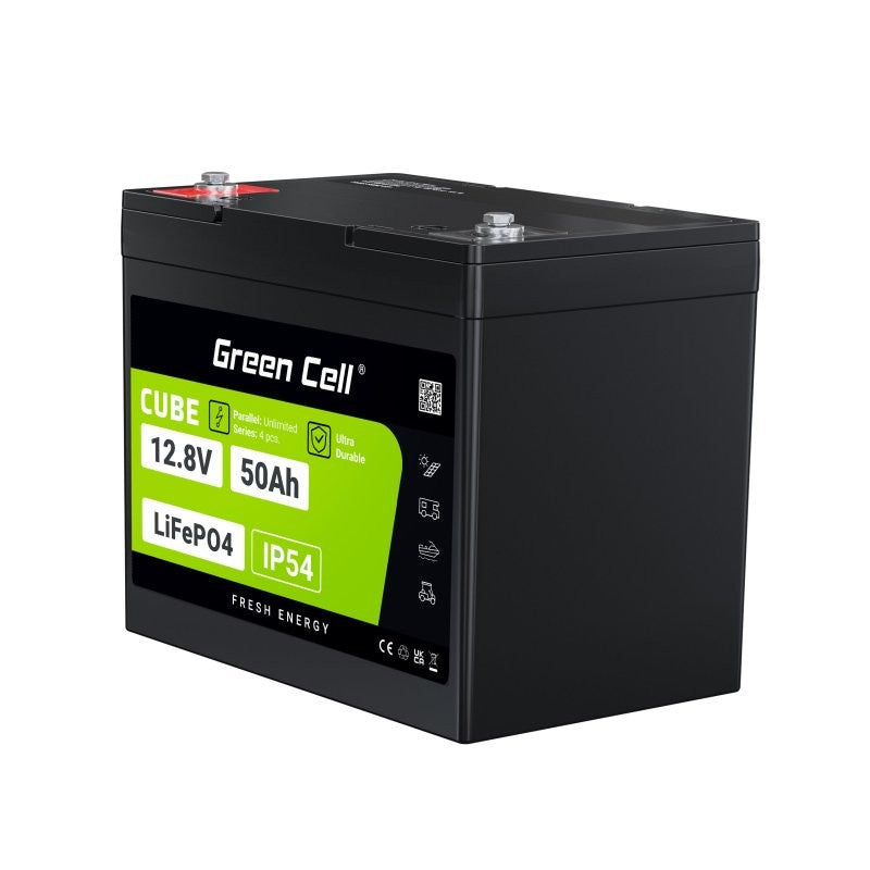 Green Cell LFPGC12V50AH CUBE Batterie LiFePO4 50Ah 12.8V 640Wh Lithium-Fer-Phosphate pour Camping-car, Chariot de golf, Éolienne