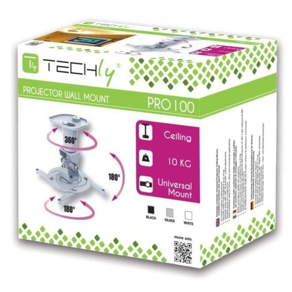 Support de projecteur au plafond rotatif noir Techly ICA-PM 100BK 22cm