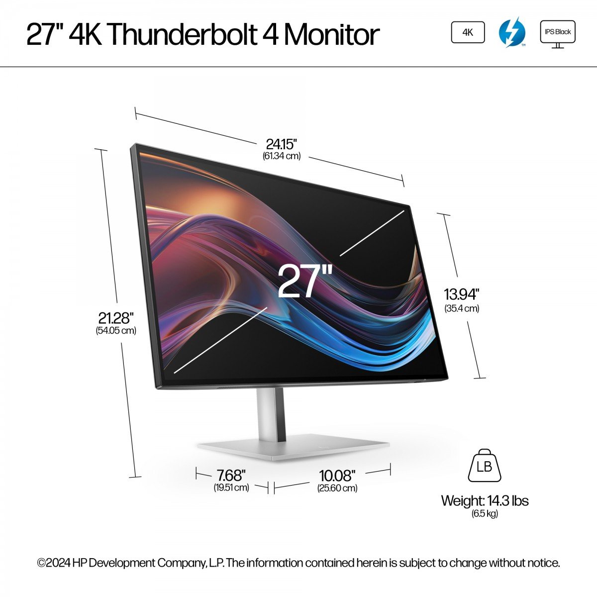 HP Écran 4K Série 7 Pro 727pk 27p 4K UHD 3840x2160 HDMI DisplayPort Thunderbolt