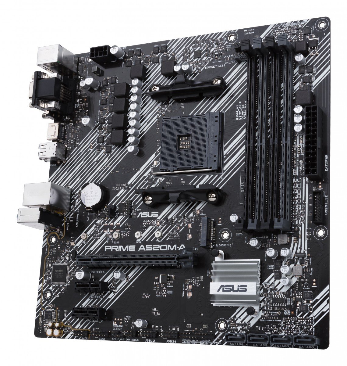 ASUS PRIME A520M-A II/CSM AMD A520 Socket AM4 mATX motherboard features M.2 DP HDMI D-Sub SATA 6 Gbps USB 3.2 Gen 1 ports