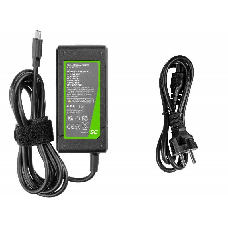 Green Cell AD133P Adaptateur USB-C 45W pour ordinateurs portables, tablettes, téléphones