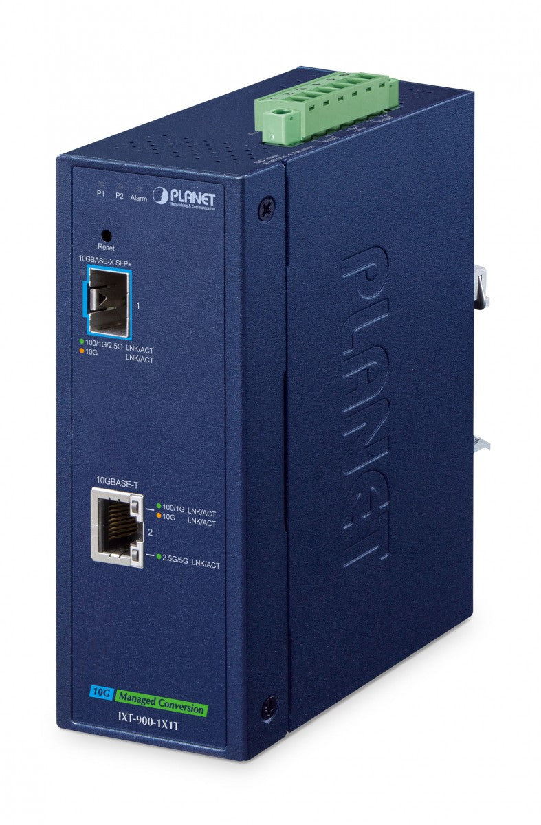 PLANET IP40 Industrial 1-Port convertisseur de support réseau 10000 Mbit/s Bleu