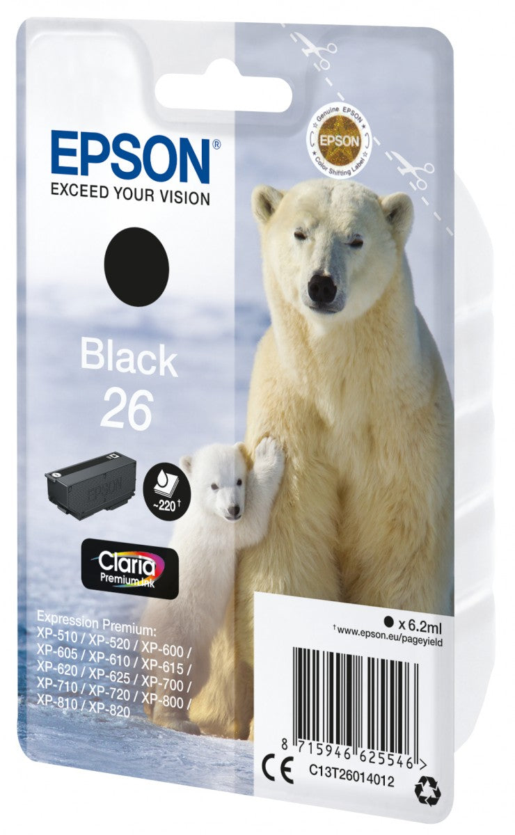 EPSON 4LB 26 ink cartridge black standard capacity 6.2ml 220 pages 1-pack RF-AM blister w/s